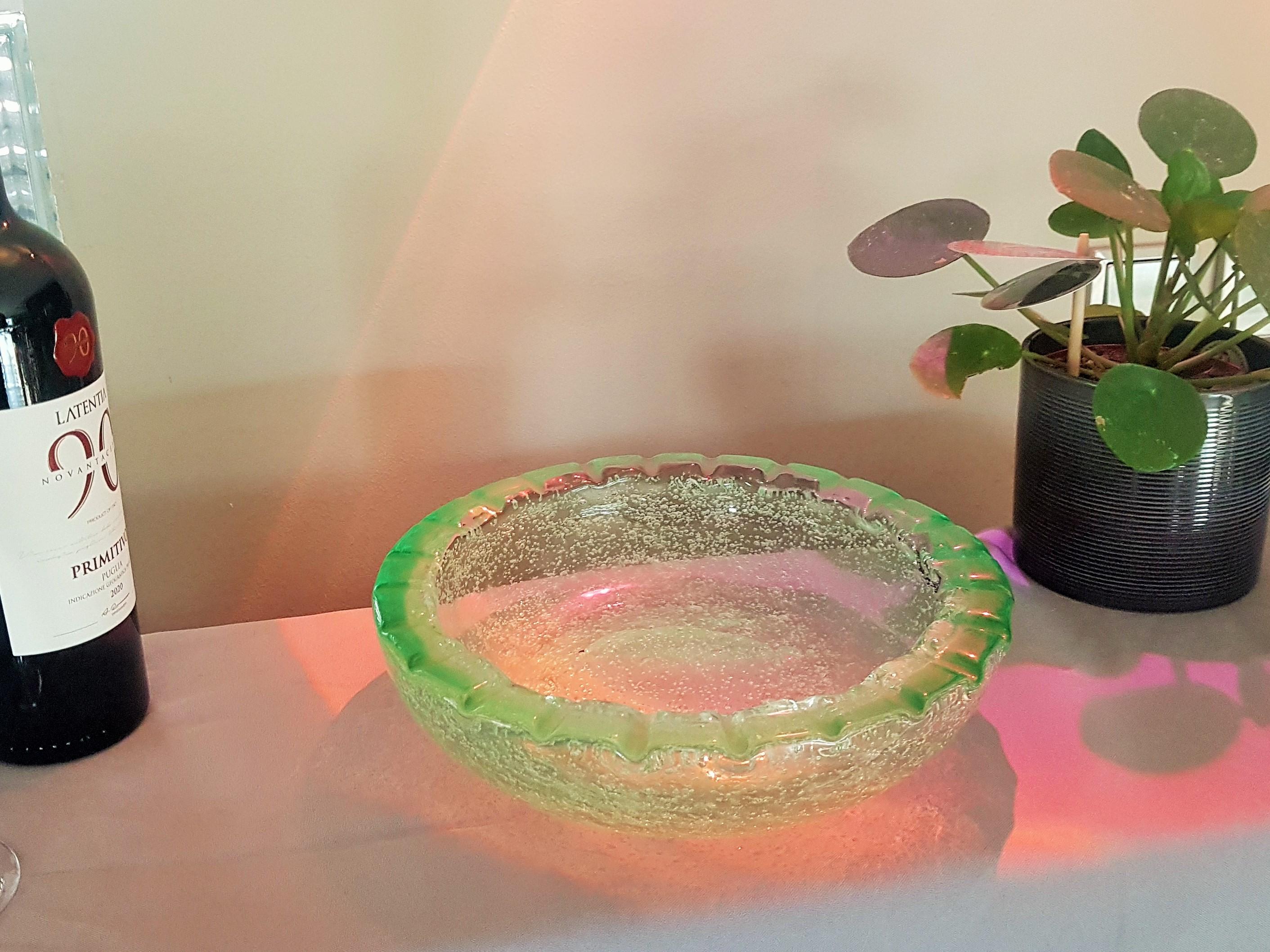 Mid-Century Modern Mid-Century Green Bubble Glass Bowl by Daum Saint Gobin France For Sale