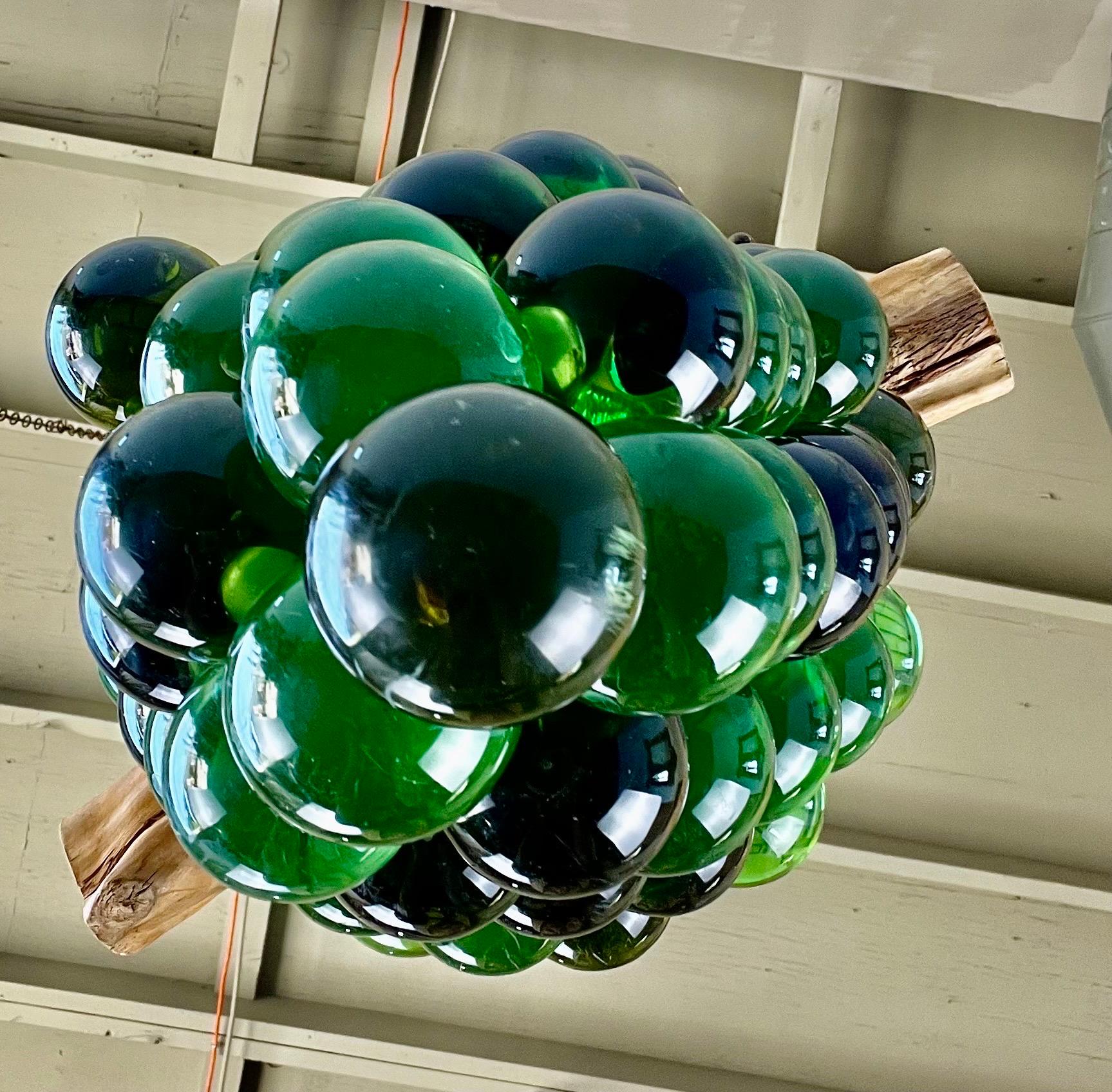 Italian Mid-Century Green Bunch of Grapes Ceiling Light Fixture