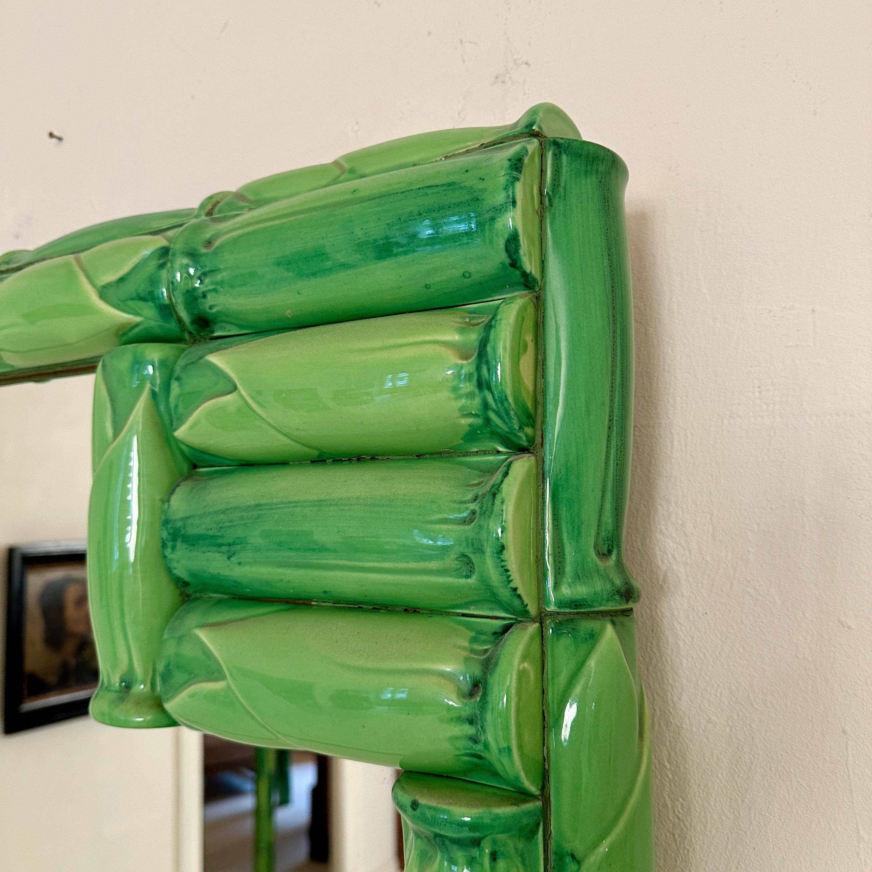 Mid Century Green Ceramic Console Table with Mirror in Bamboo Style Tiles, 1970 In Good Condition For Sale In Berlin, DE