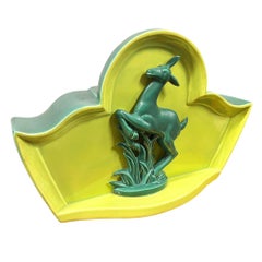 Mid-century Green Ceramic Jumping Deer Mantle TV Lamp by Shawnee Art Pottery