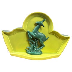 Mid-century Green Ceramic Jumping Deer Mantle TV Lamp by Shawnee Art Pottery