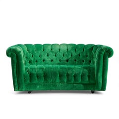 Mid Century Green Chesterfield Loveseat Sofa