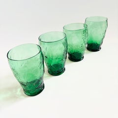 Mid Century Green Crinkle Glass Tumblers - Set of 4