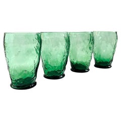 Mid Century Green Crinkle Glass Tumblers - Set of 4