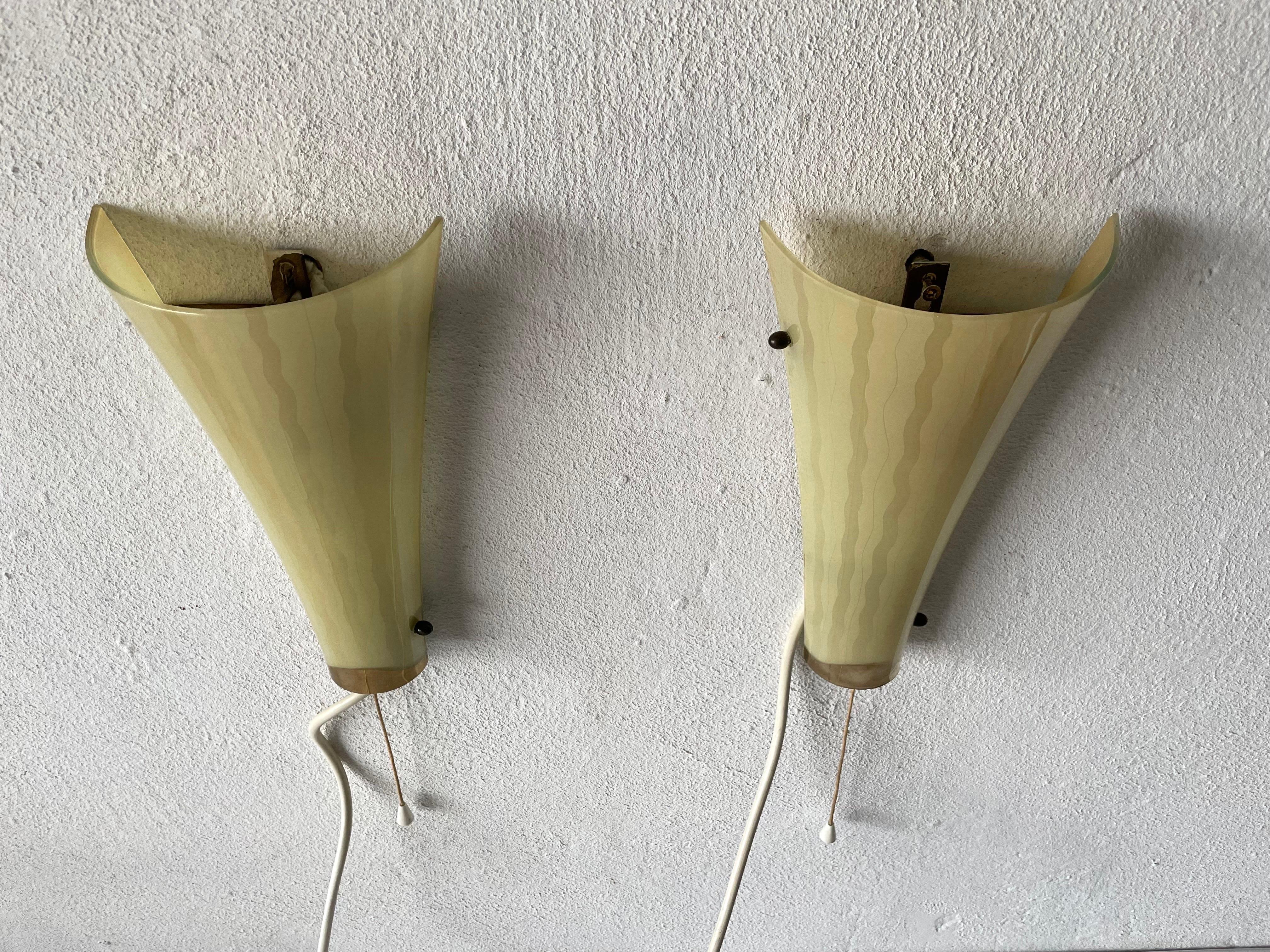 Mid-Century Modern Mid-century Green Curved Glass Pair of Sconces, 1950s, Germany For Sale