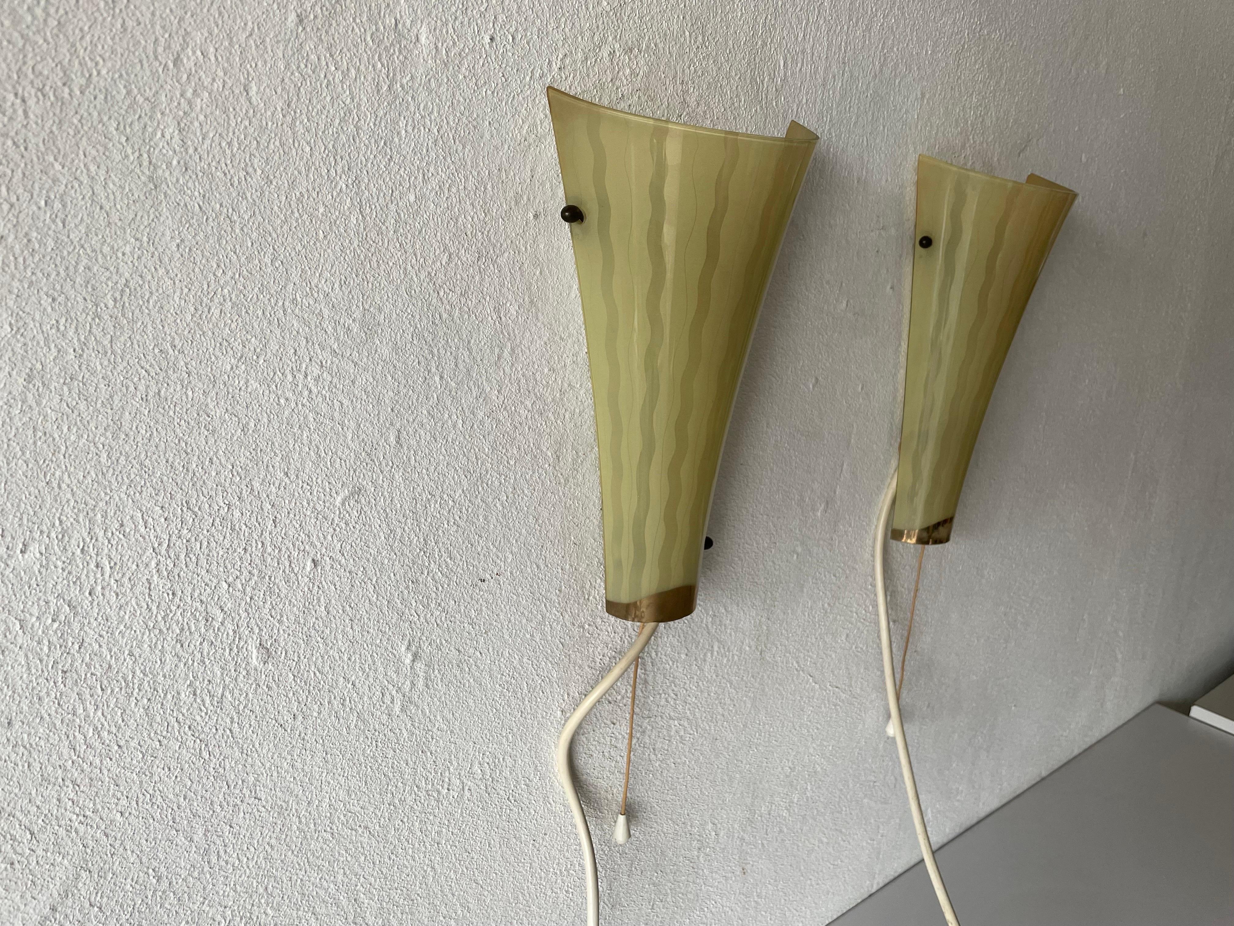 Mid-20th Century Mid-century Green Curved Glass Pair of Sconces, 1950s, Germany For Sale