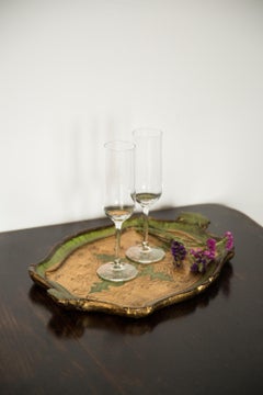Midcentury Green Decorative Wood Plate, Italy, 1960s