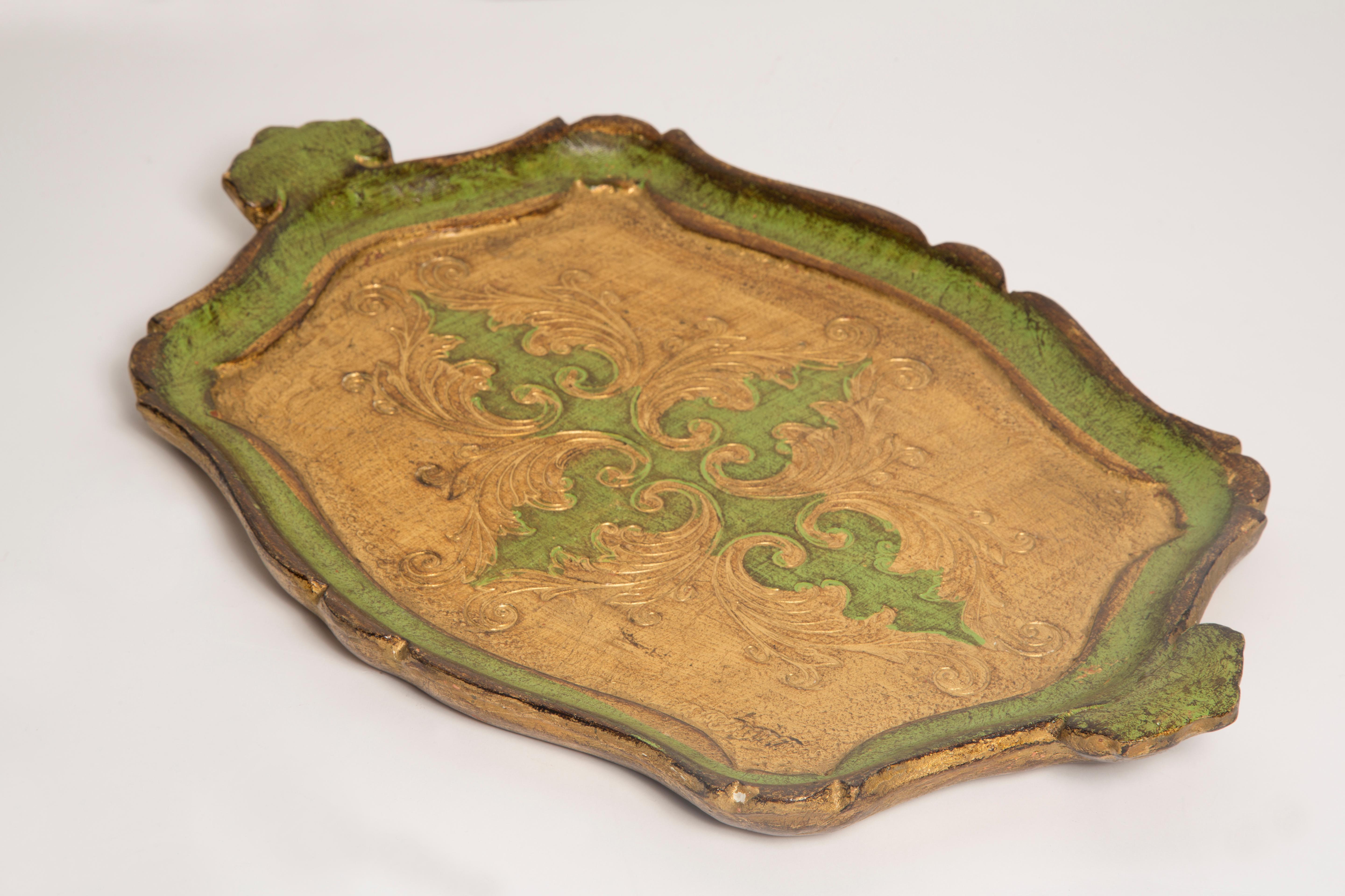 20th Century Midcentury Green Decorative Wood Plate, Italy, 1960s For Sale