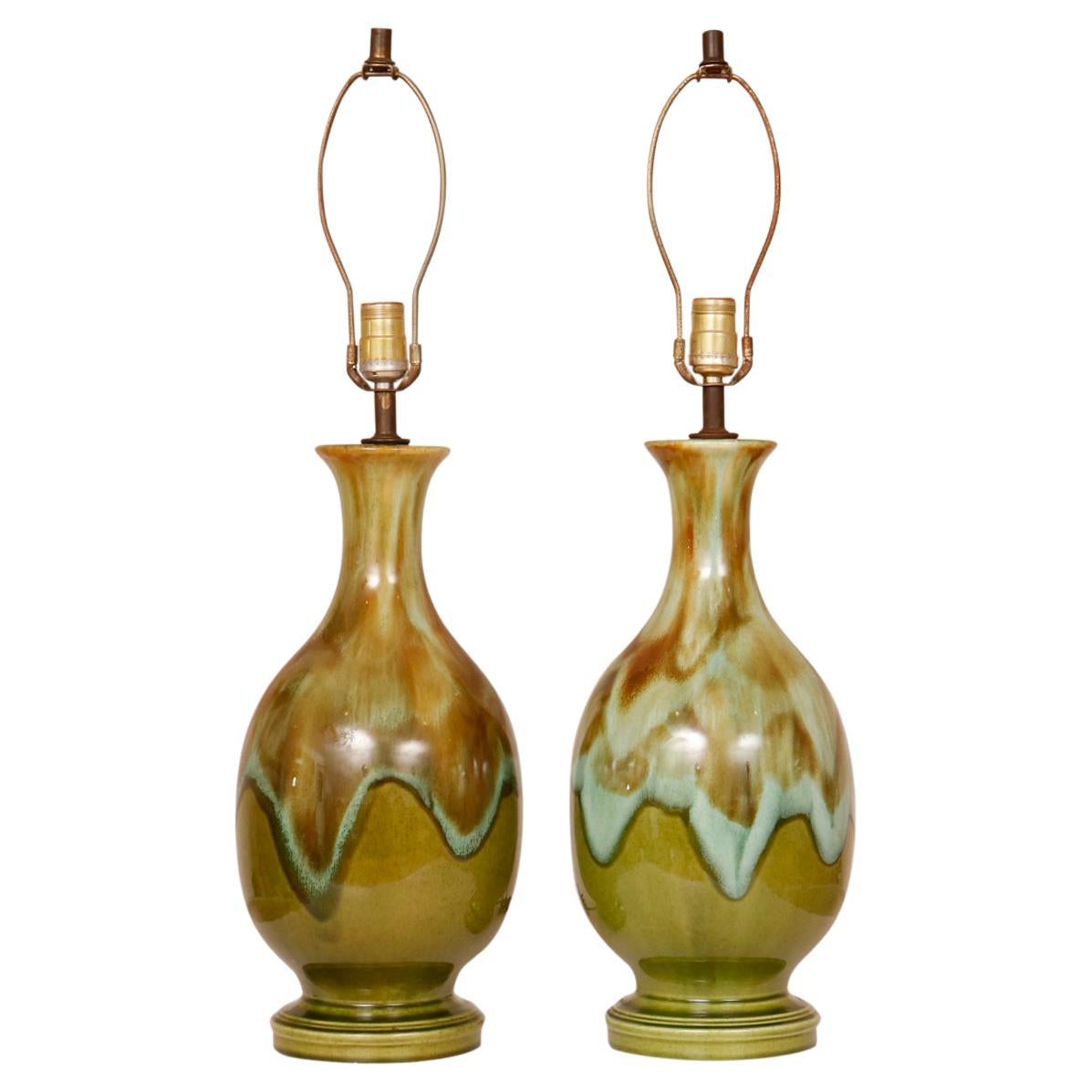 Italian Multi Colored Drip Glazed Ceramic Lamps at 1stDibs