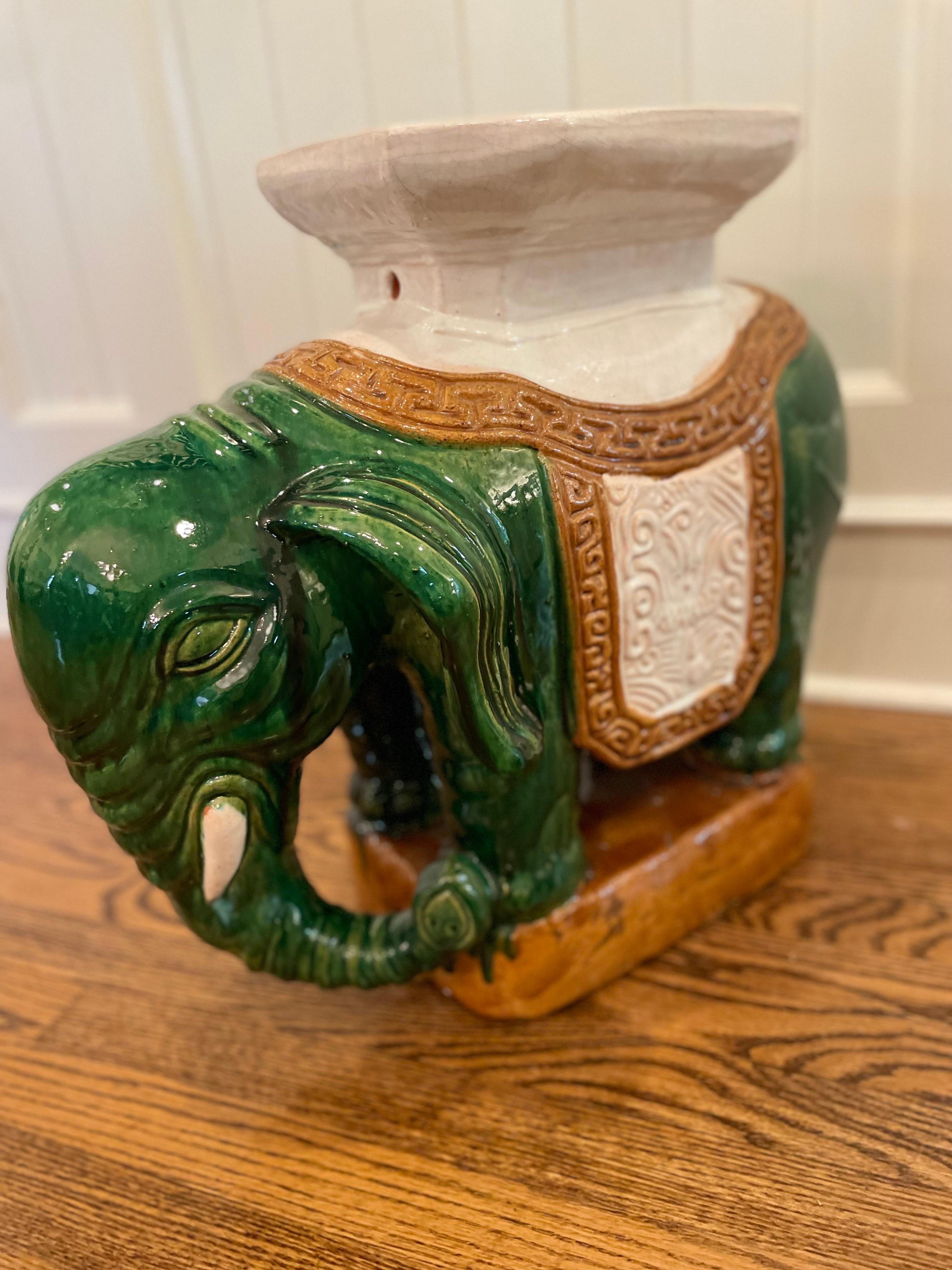 Mid Century Green Elephant Garden Stool Asian Large Ceramic Garden Seat For Sale 2