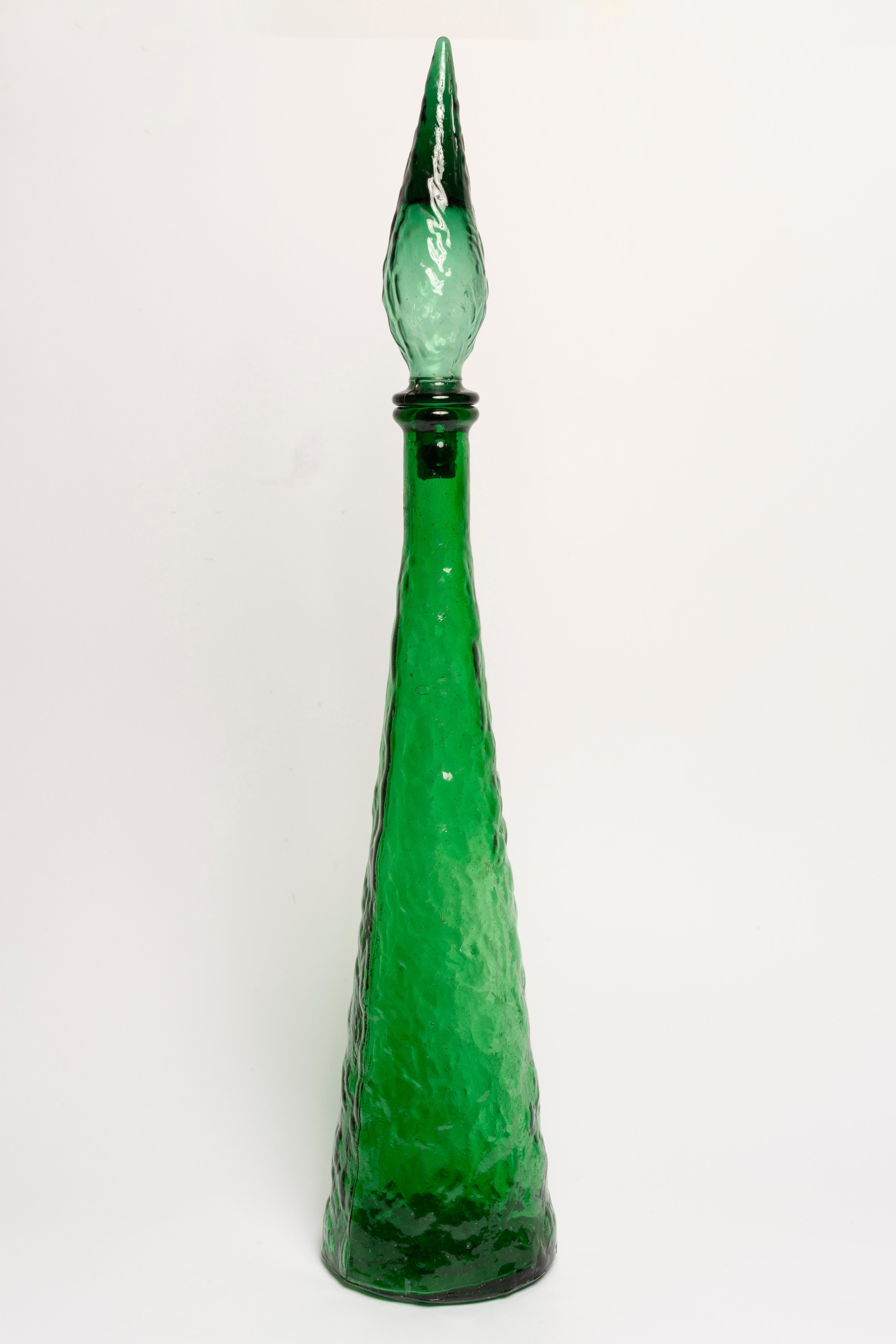 Mid-Century Modern Mid-Century Green Empoli Glass Decanter Bottle with Stopper, Italy, 1960s For Sale