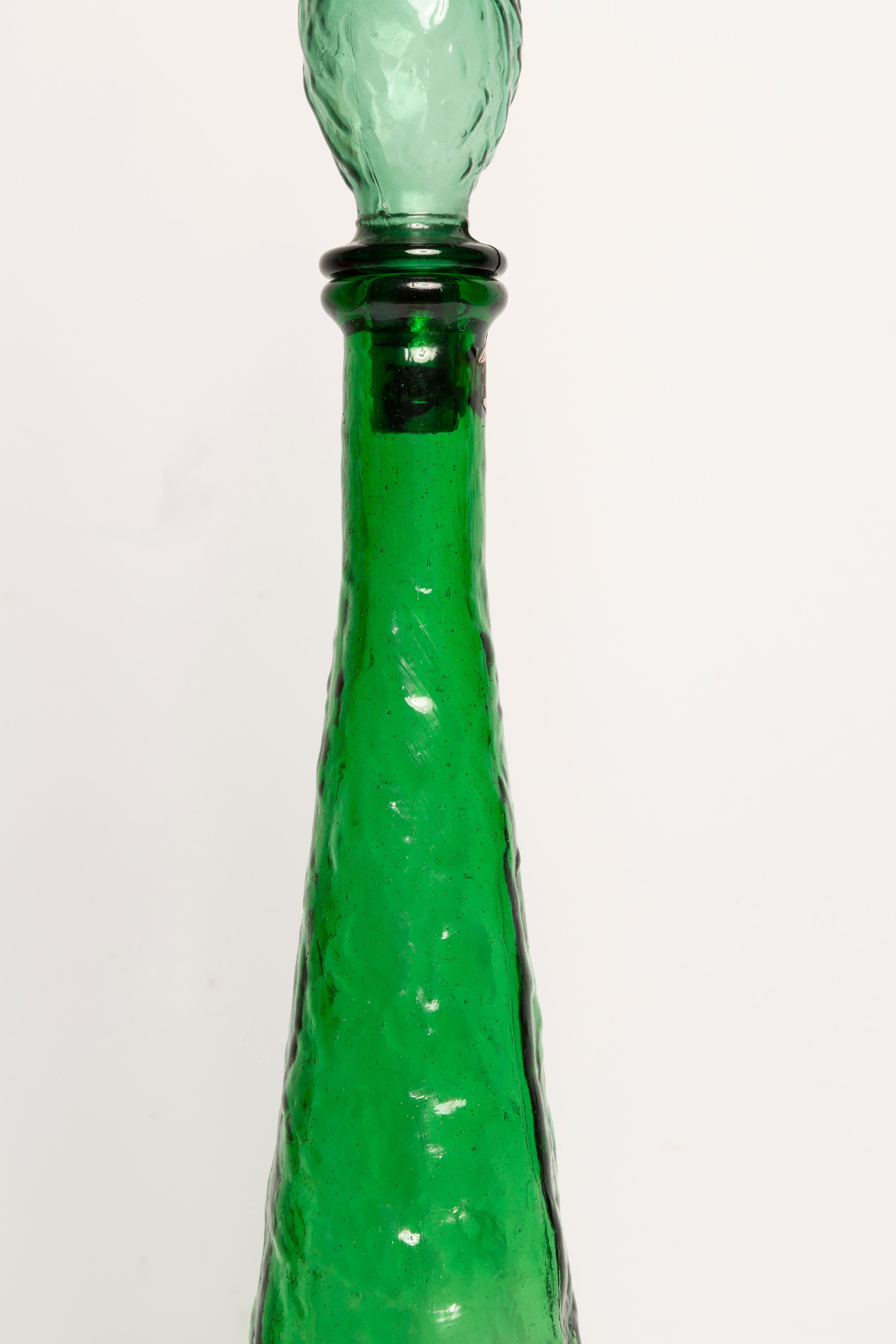 Mid-Century Green Empoli Glass Decanter Bottle with Stopper, Italy, 1960s For Sale 2