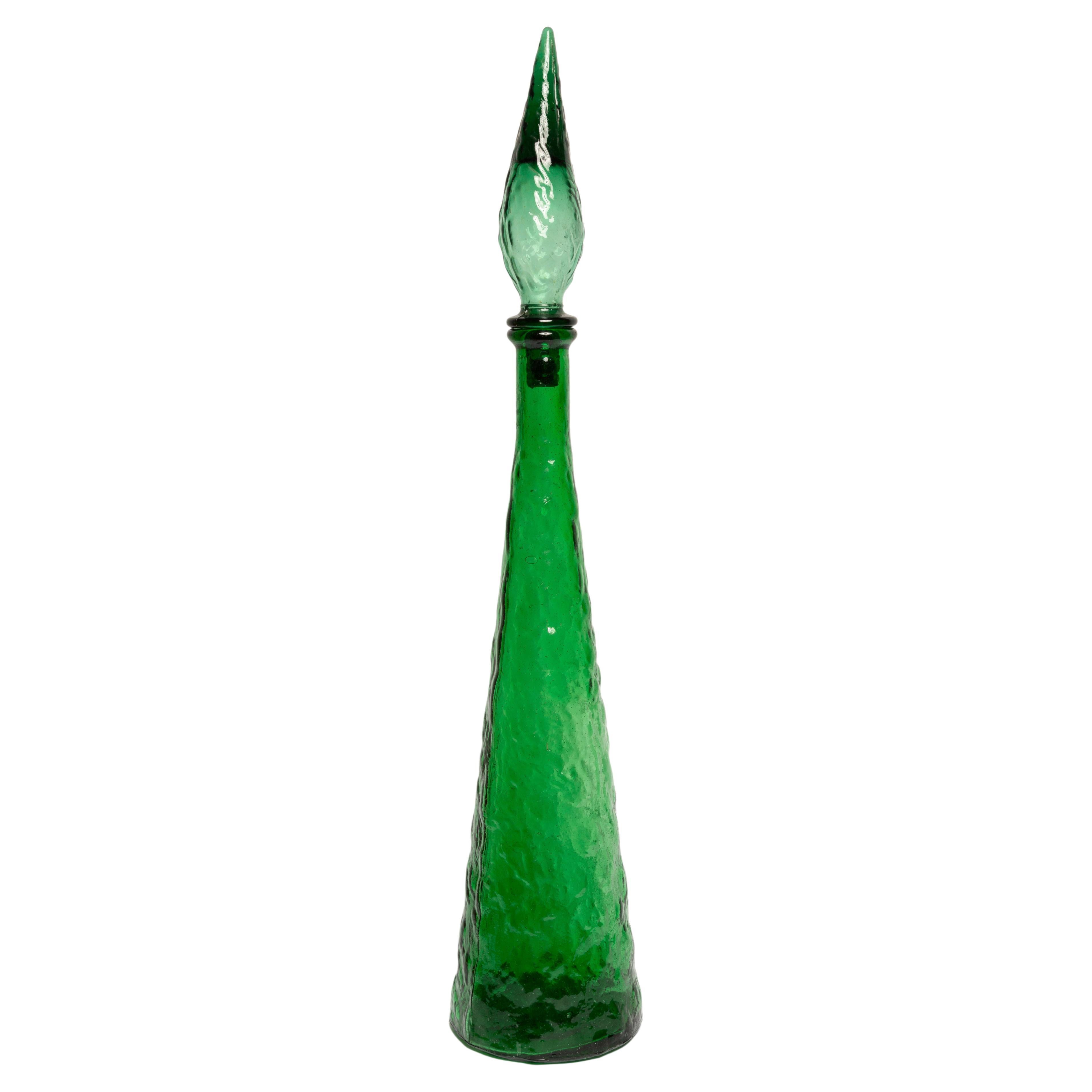 Mid-Century Green Empoli Glass Decanter Bottle with Stopper, Italy, 1960s