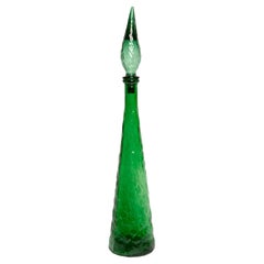Vintage Mid-Century Green Empoli Glass Decanter Bottle with Stopper, Italy, 1960s