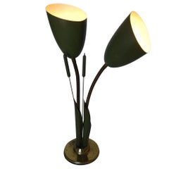 Vintage Midcentury Green Enamel Brass Gooseneck Calla Lily Desk Table Lamp