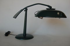 Midcentury Green Enamel Brass Swivel Table Lamp with Large Saucer Shade