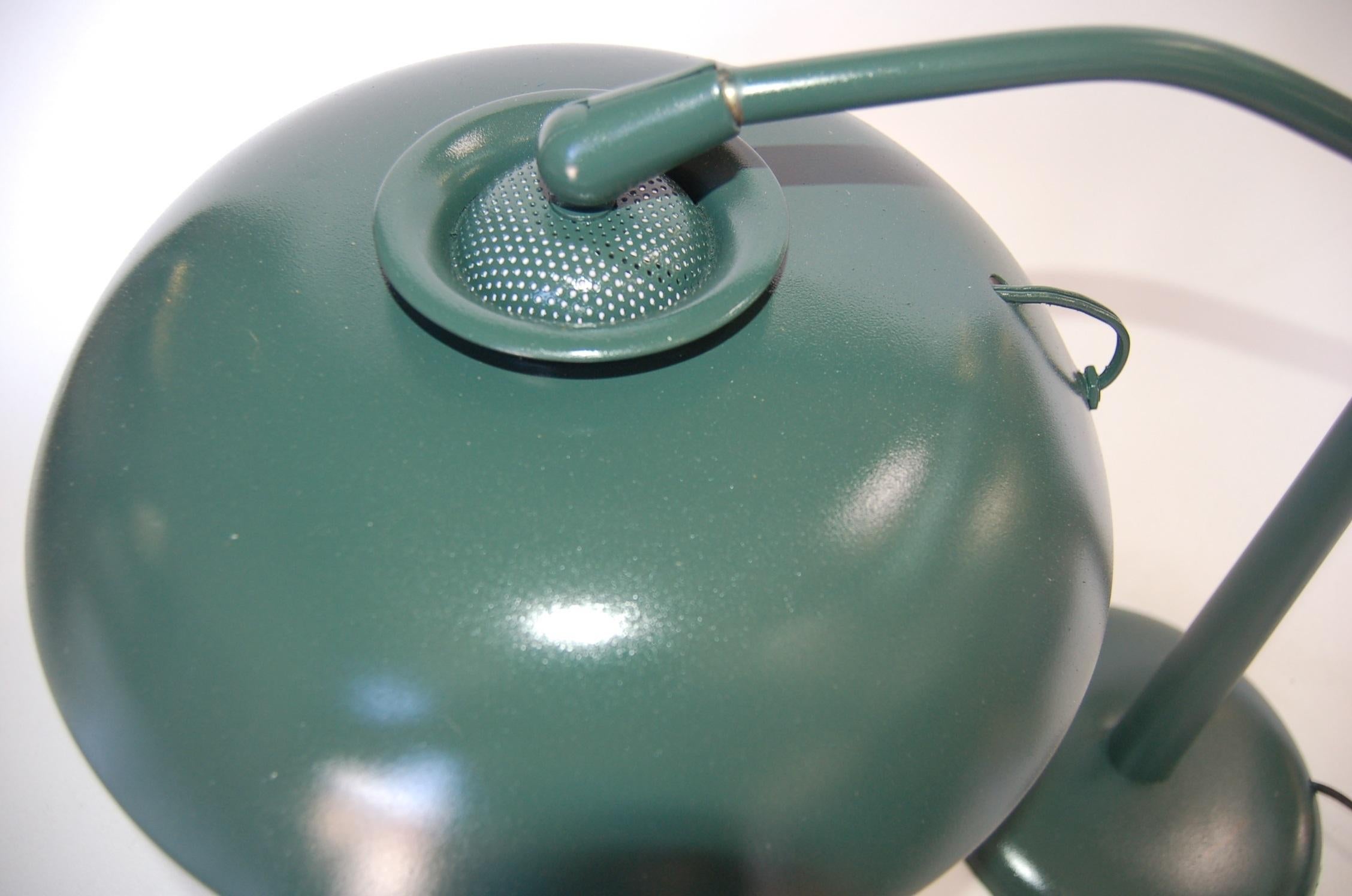 Midcentury Green Enamel Brass Swivel Table Lamp with Large Saucer Shade In Excellent Condition For Sale In Van Nuys, CA