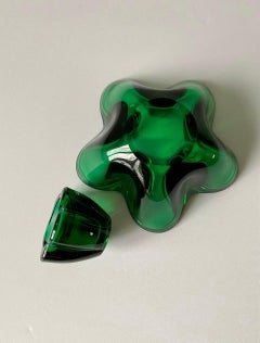 Mid-Century Green Glass Ashtray Catch-All Bowl