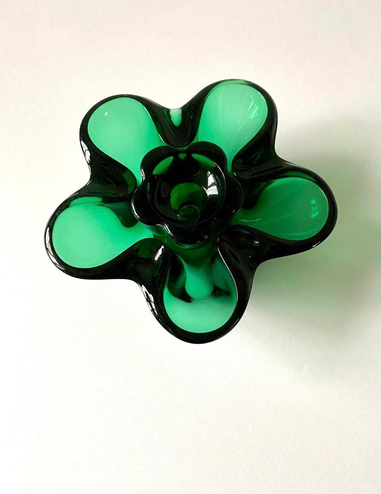 MidCentury Green Glass Ashtray CatchAll Bowl For Sale at 1stDibs