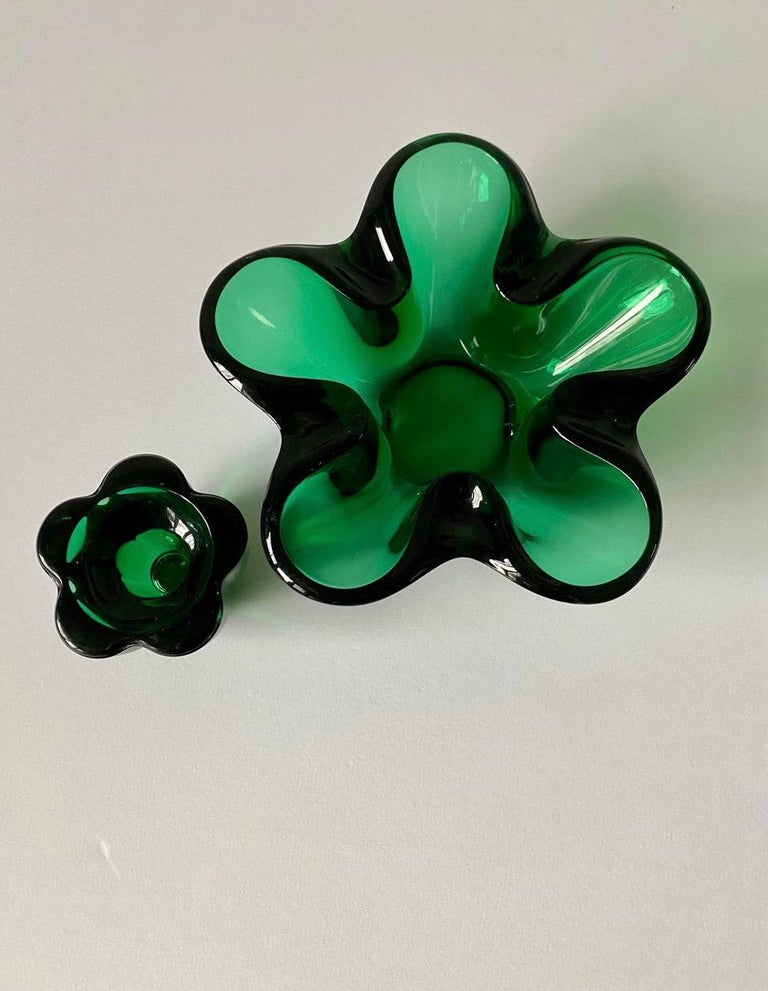 MidCentury Green Glass Ashtray CatchAll Bowl For Sale at 1stDibs