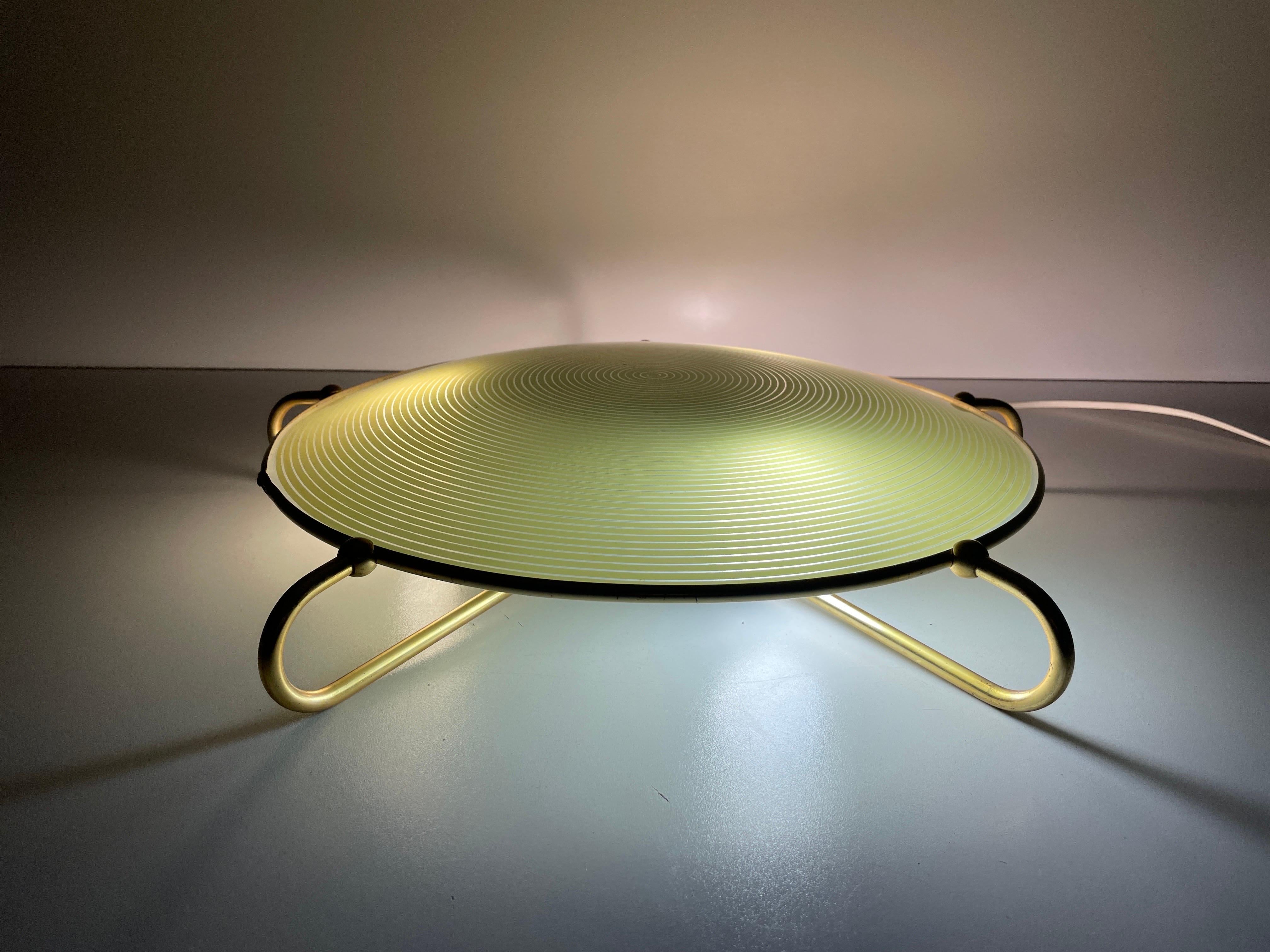 Mid-century Green Glass Ceiling Lamp with Metal Frame by Erco, 1950s, Germany For Sale 10