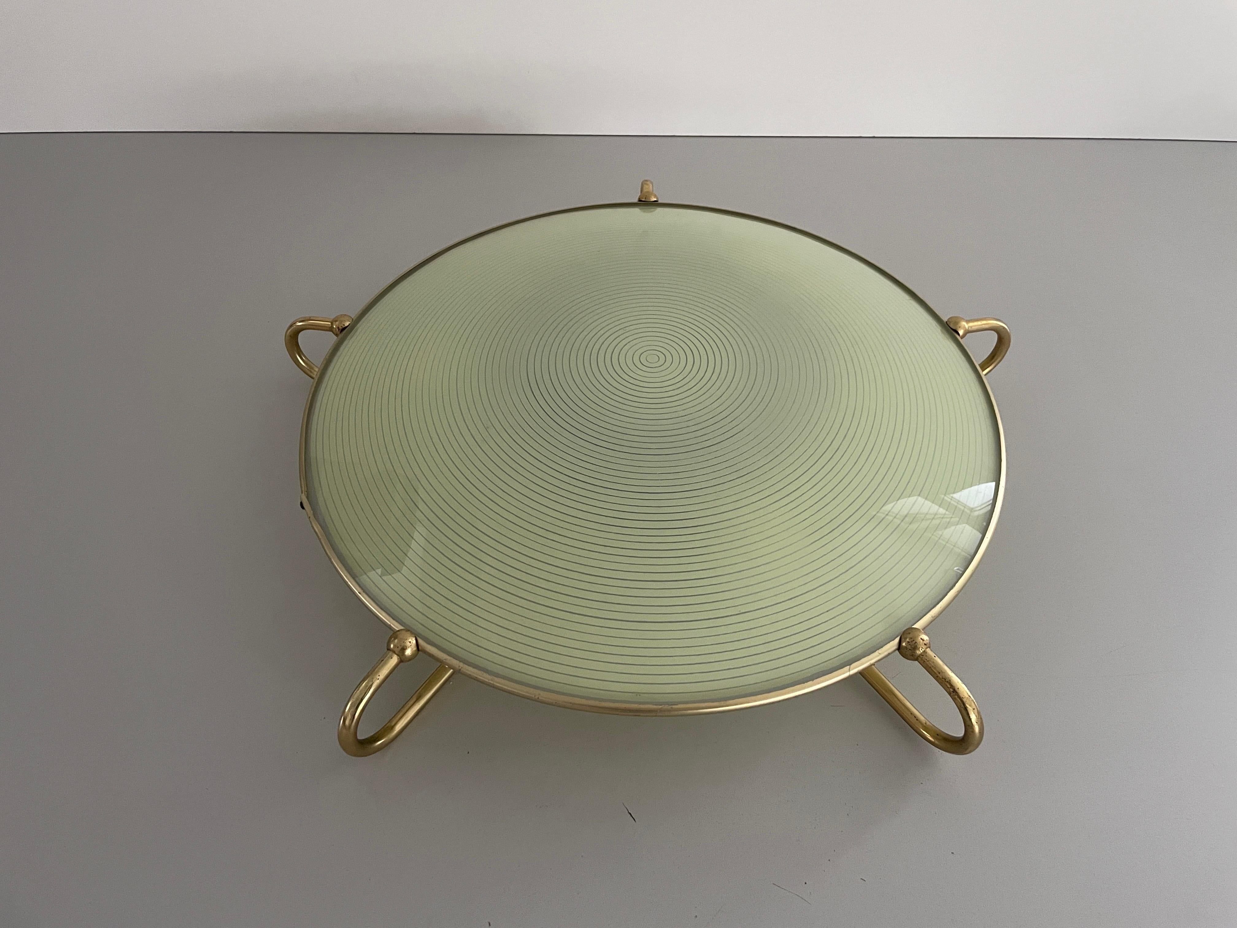 Mid-Century Modern Mid-century Green Glass Ceiling Lamp with Metal Frame by Erco, 1950s, Germany For Sale