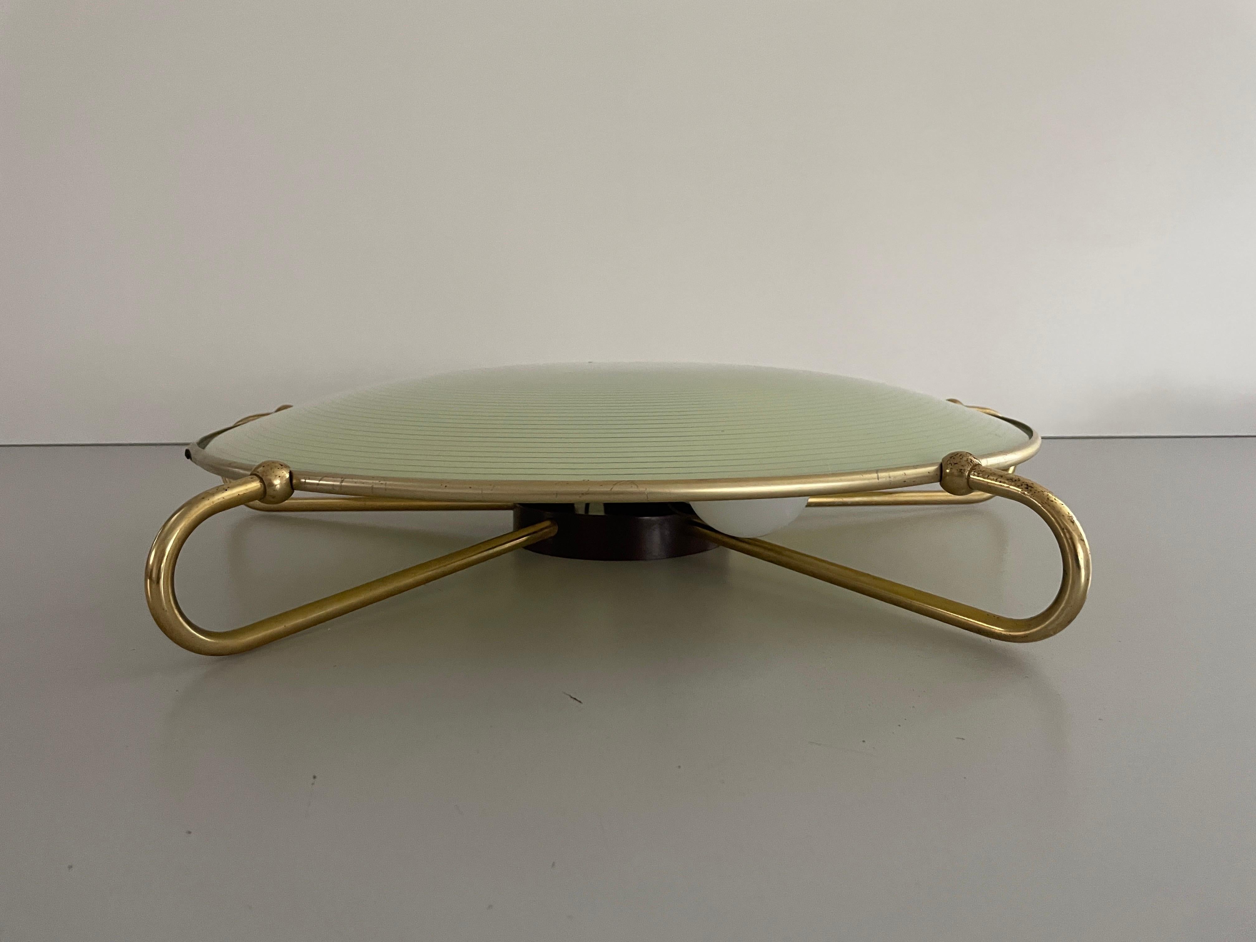 Mid-century Green Glass Ceiling Lamp with Metal Frame by Erco, 1950s, Germany In Excellent Condition For Sale In Hagenbach, DE