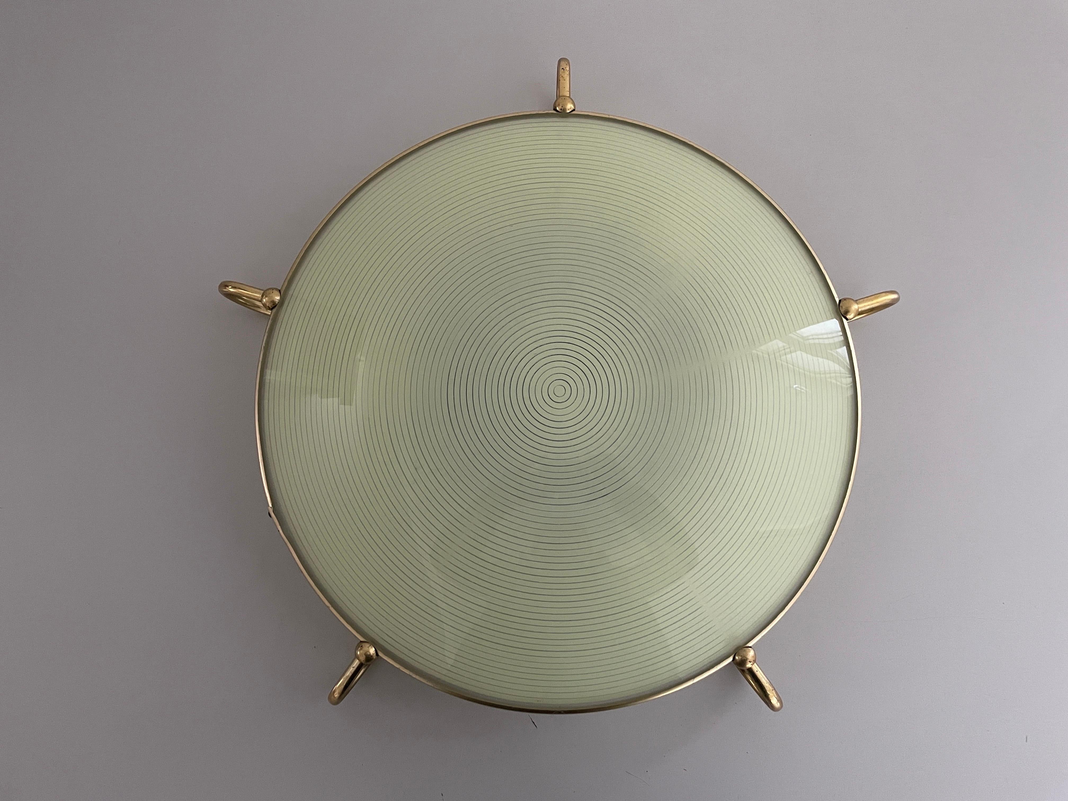 Mid-20th Century Mid-century Green Glass Ceiling Lamp with Metal Frame by Erco, 1950s, Germany For Sale