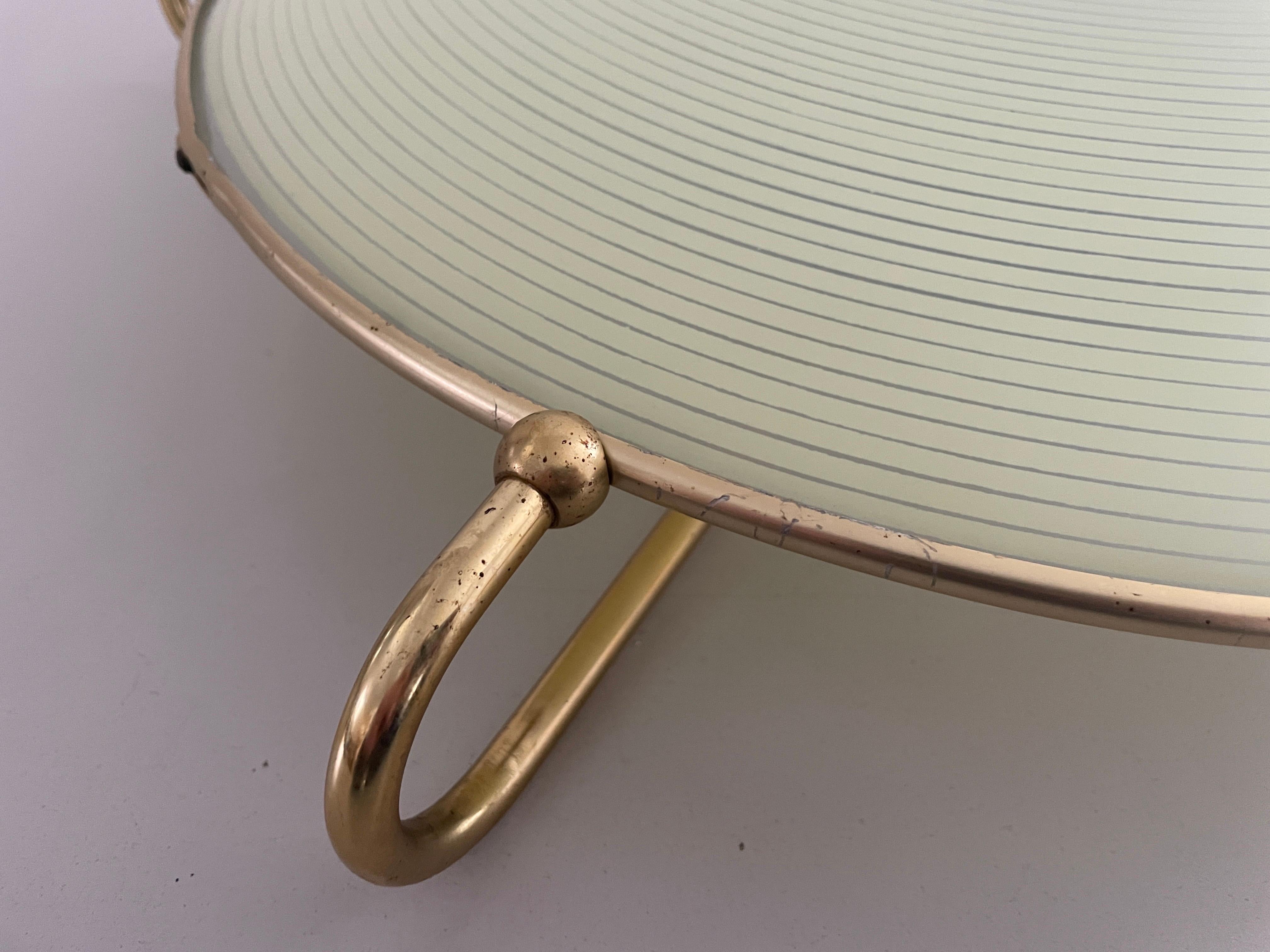 Brass Mid-century Green Glass Ceiling Lamp with Metal Frame by Erco, 1950s, Germany For Sale