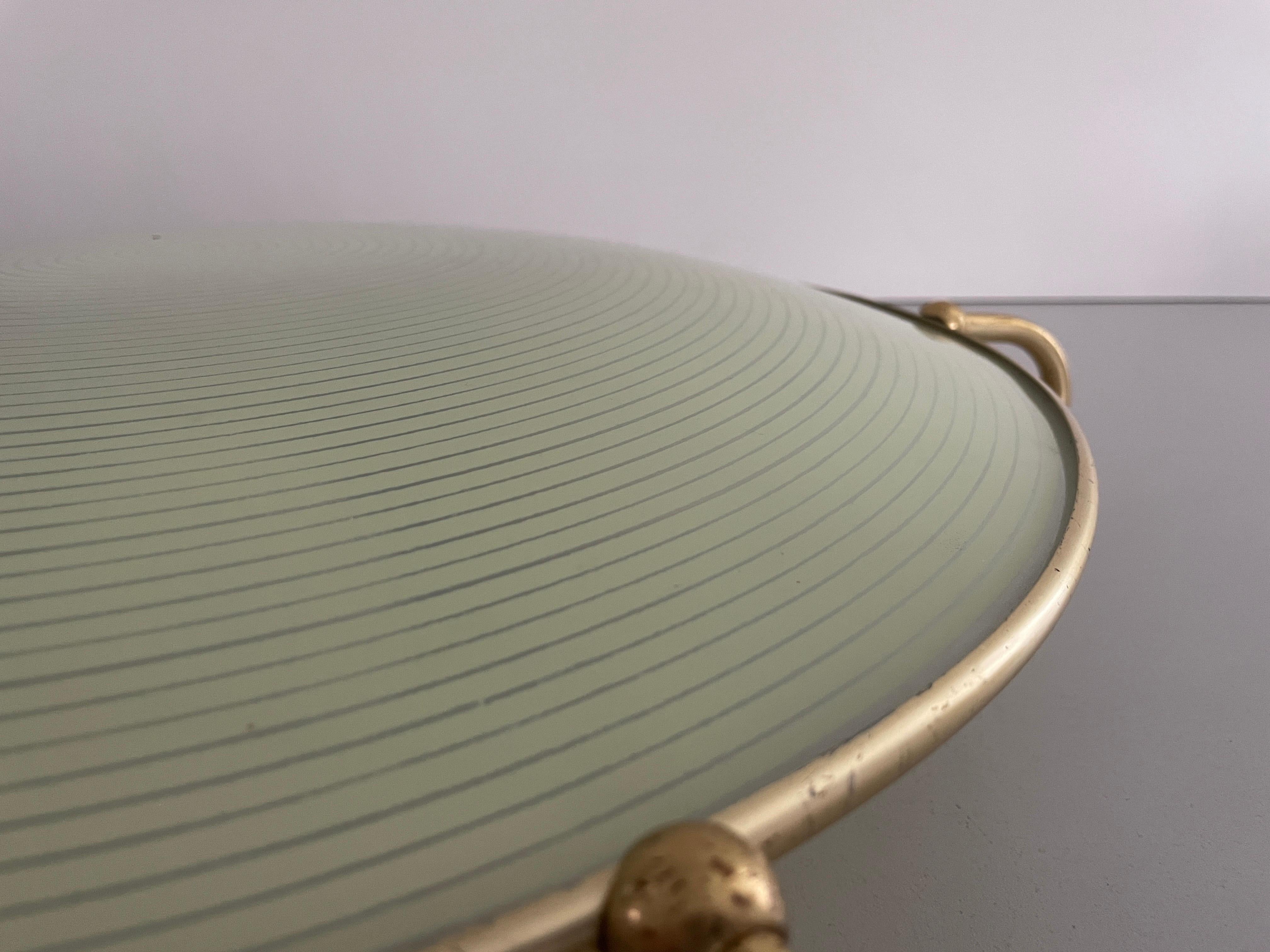 Mid-century Green Glass Ceiling Lamp with Metal Frame by Erco, 1950s, Germany For Sale 1