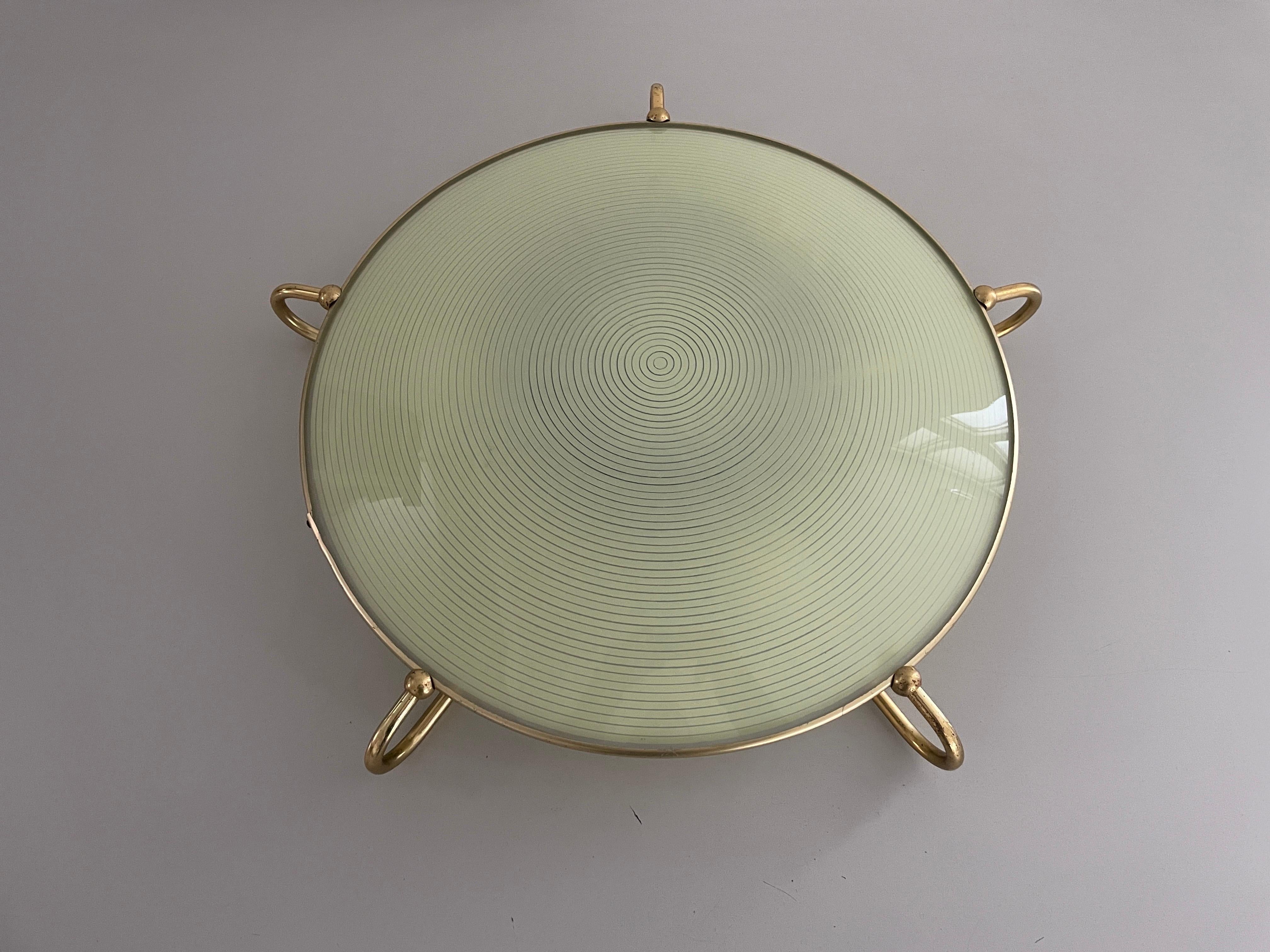 Mid-century Green Glass Ceiling Lamp with Metal Frame by Erco, 1950s, Germany For Sale 2