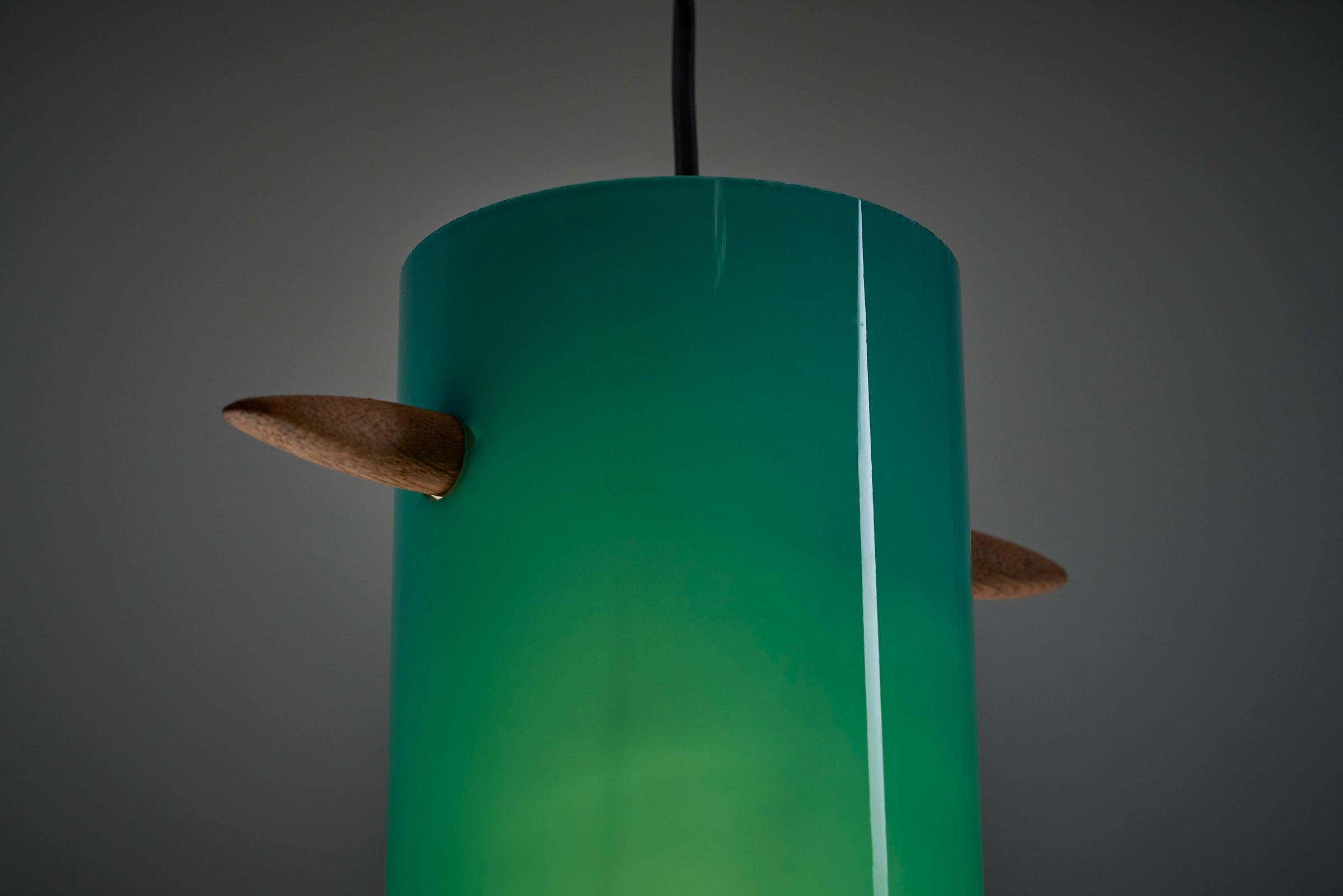 Mid-Century Modern Mid-Century Green Glass Cylinder With Wooden Stem Luxus, Sweden For Sale