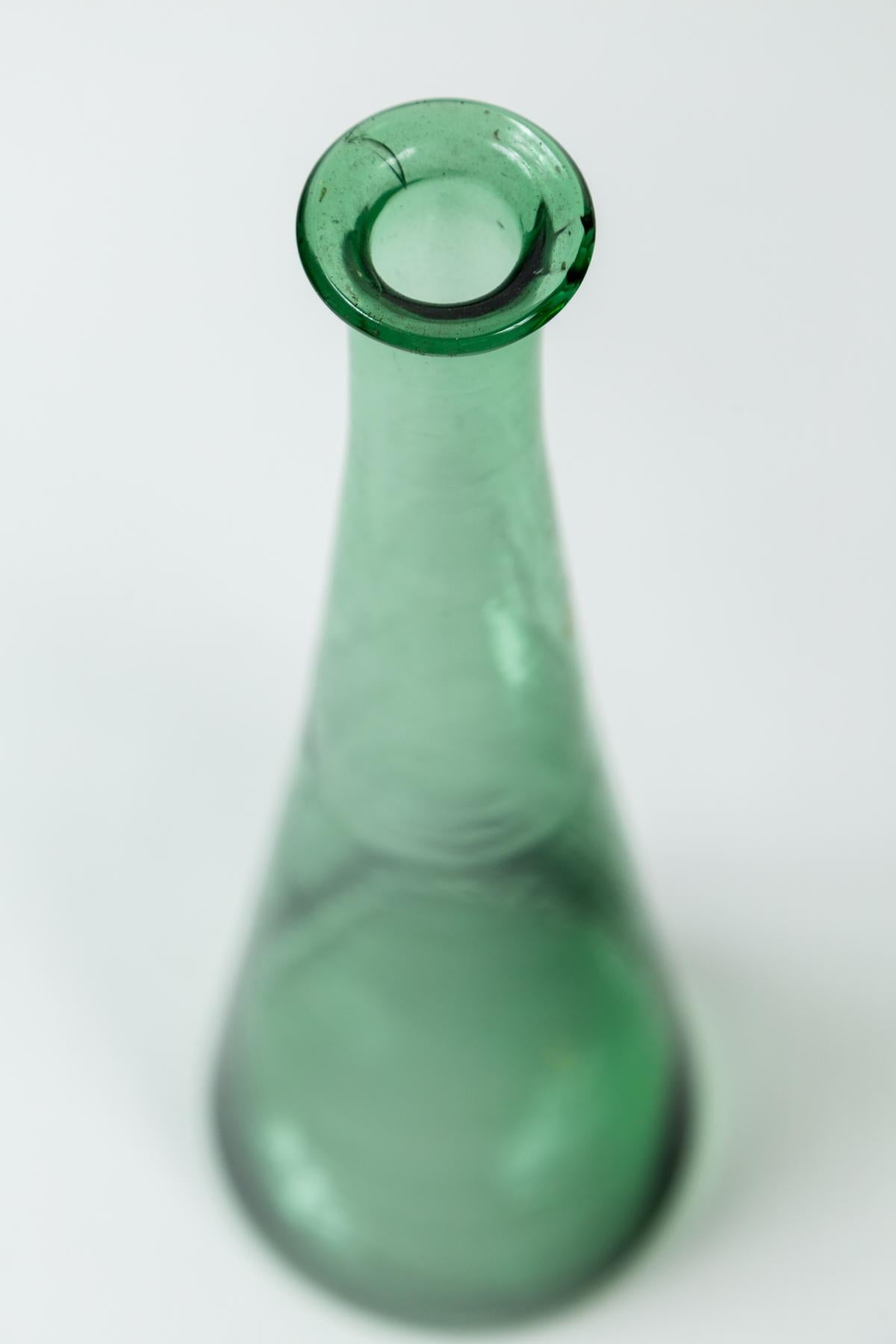 20th Century Mid-Century Green Glass Decanter, Empoli, Italy For Sale