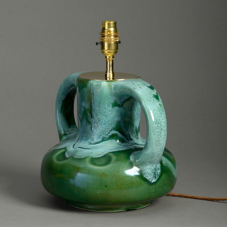 MidCentury Green Glazed Art Vase Lamp at 1stDibs