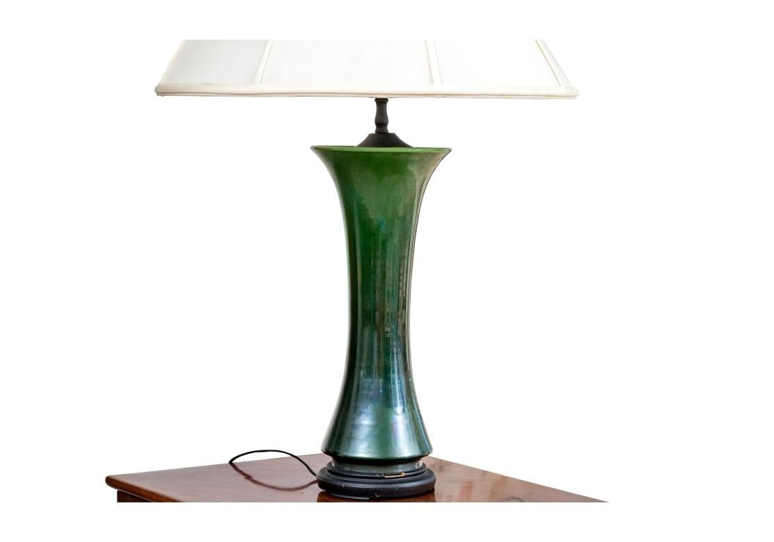 Mid Century Green Glazed Gu Form Vase Mounted As A Table Lamp For Sale 5