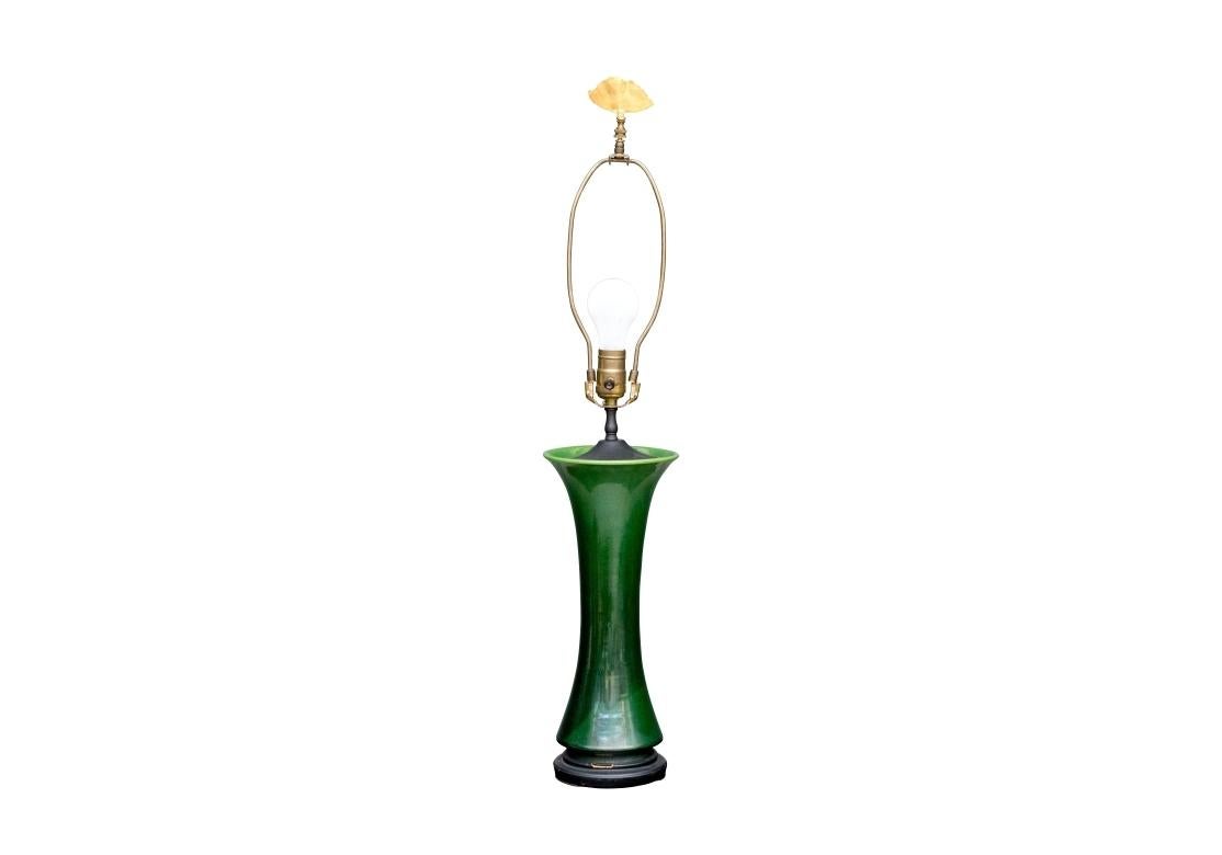 Mid Century Green Glazed Gu Form Vase Mounted As A Table Lamp For Sale 6