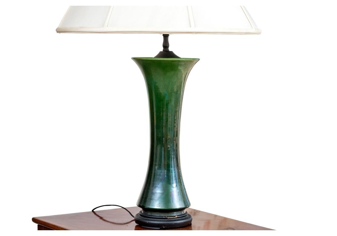Mid-Century Modern Mid Century Green Glazed Gu Form Vase Mounted As A Table Lamp For Sale