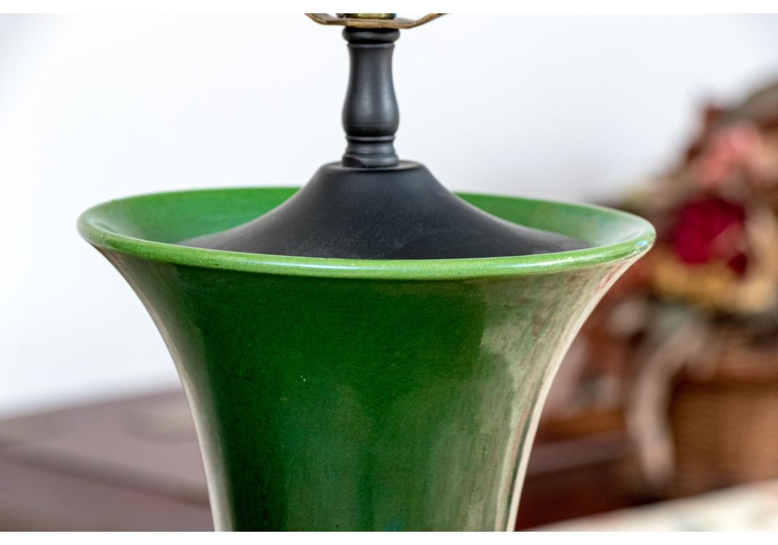 Chinese Mid Century Green Glazed Gu Form Vase Mounted As A Table Lamp For Sale