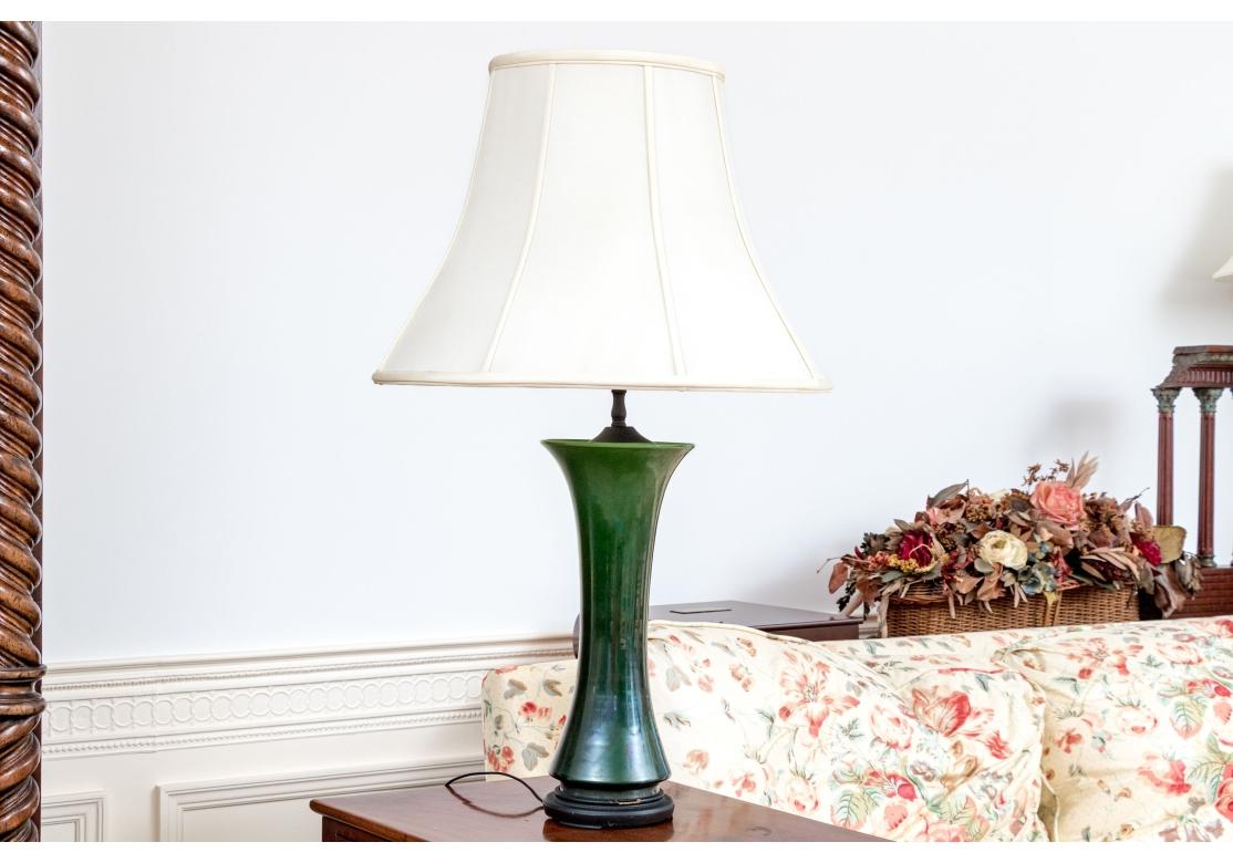 Mid Century Green Glazed Gu Form Vase Mounted As A Table Lamp In Distressed Condition For Sale In Bridgeport, CT