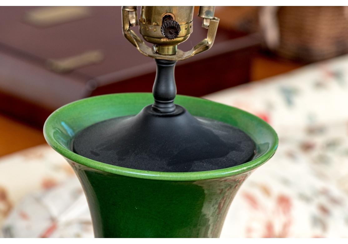 20th Century Mid Century Green Glazed Gu Form Vase Mounted As A Table Lamp For Sale