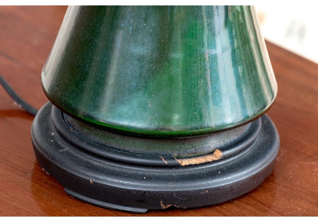 Mid Century Green Glazed Gu Form Vase Mounted As A Table Lamp For Sale 1