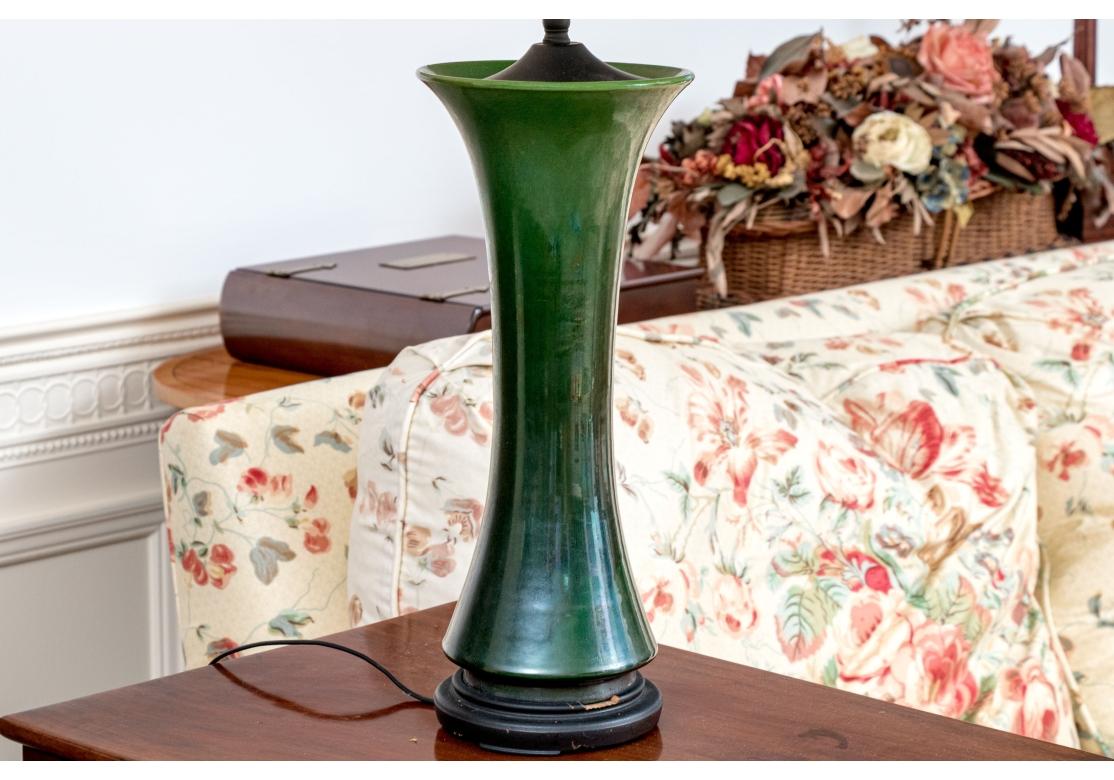 Mid Century Green Glazed Gu Form Vase Mounted As A Table Lamp For Sale 2