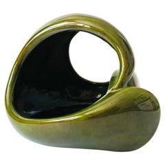 Midcentury Green Handmade Pottery Bowl