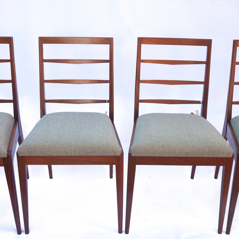 Midcentury Green Herringbone Upholstered Teak Dining Chairs from McIntosh, 1960 For Sale at 1stDibs