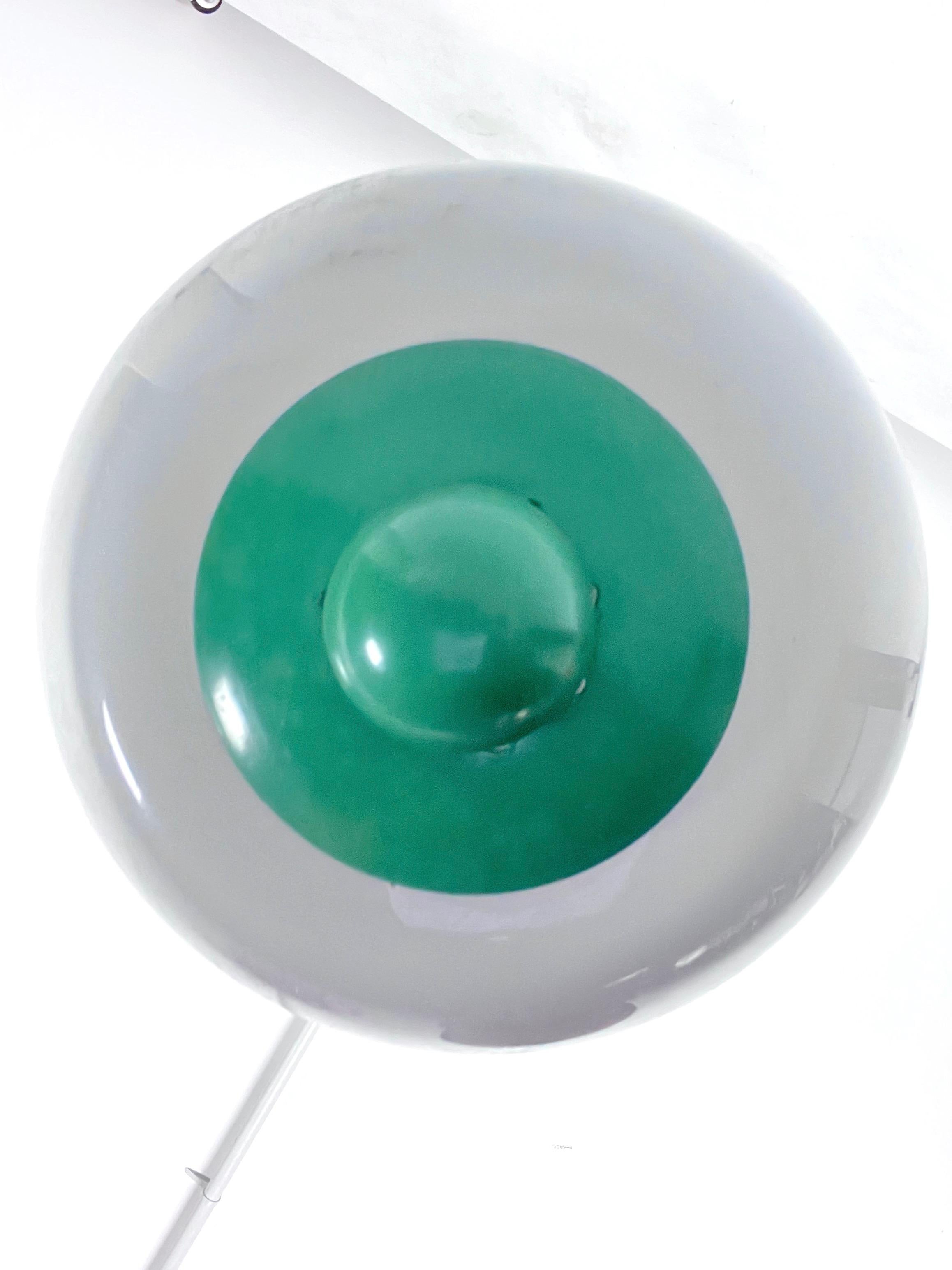 Mid-Century green lacquer and milk glass pendant. Italy 1950s For Sale 3