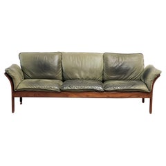 Mid century green leather danish sofa, 1960s