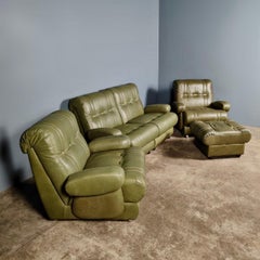 Mid Century Green Leather Modular Seating Set Vintage Retro MCM