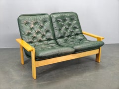 Mid-Century Green Leather Two-Seat Sofa, Czechoslovakia, 1970s