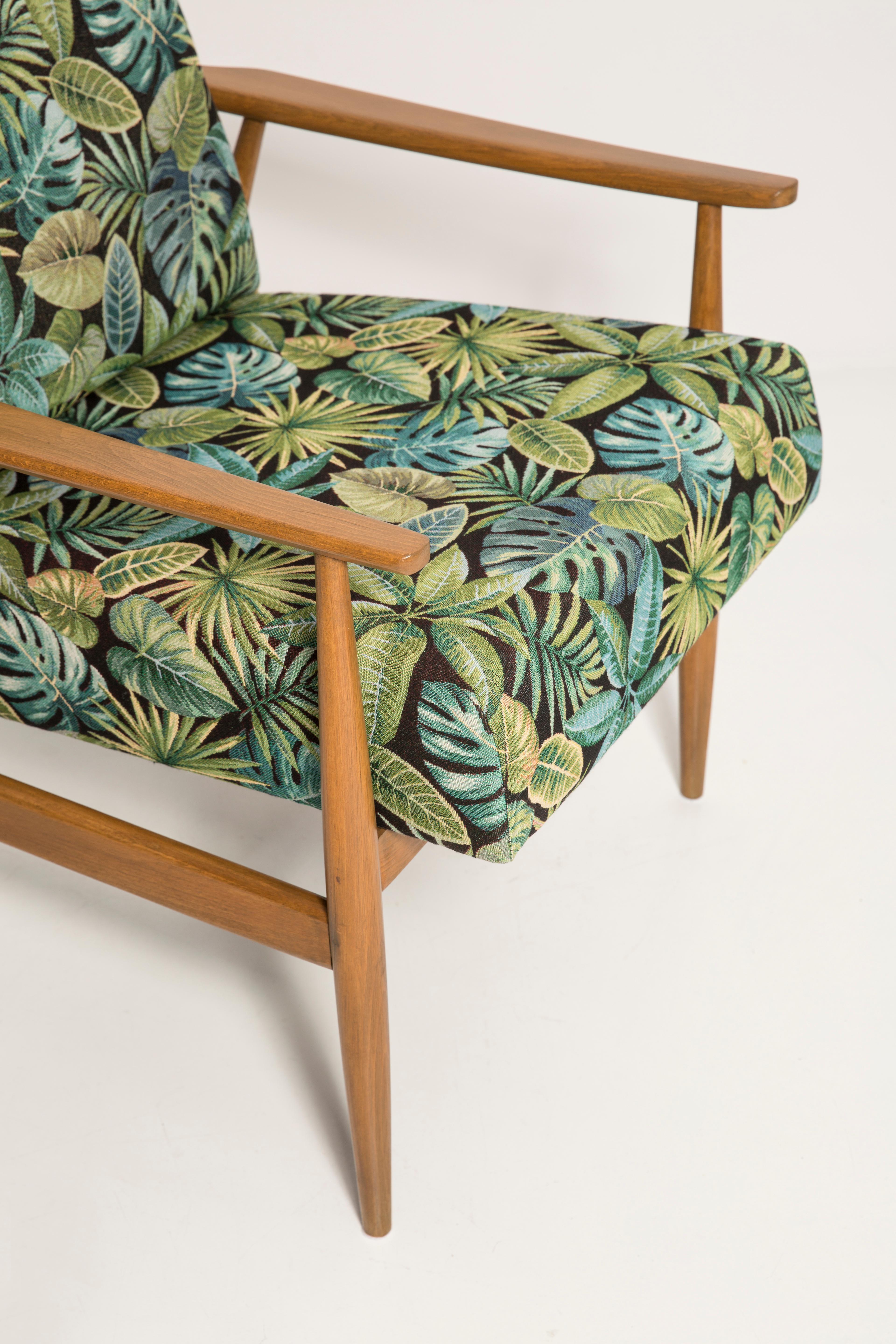 Mid-Century Green Leaves Jacquard Dante Armchair, H. Lis, 1960s For Sale 1