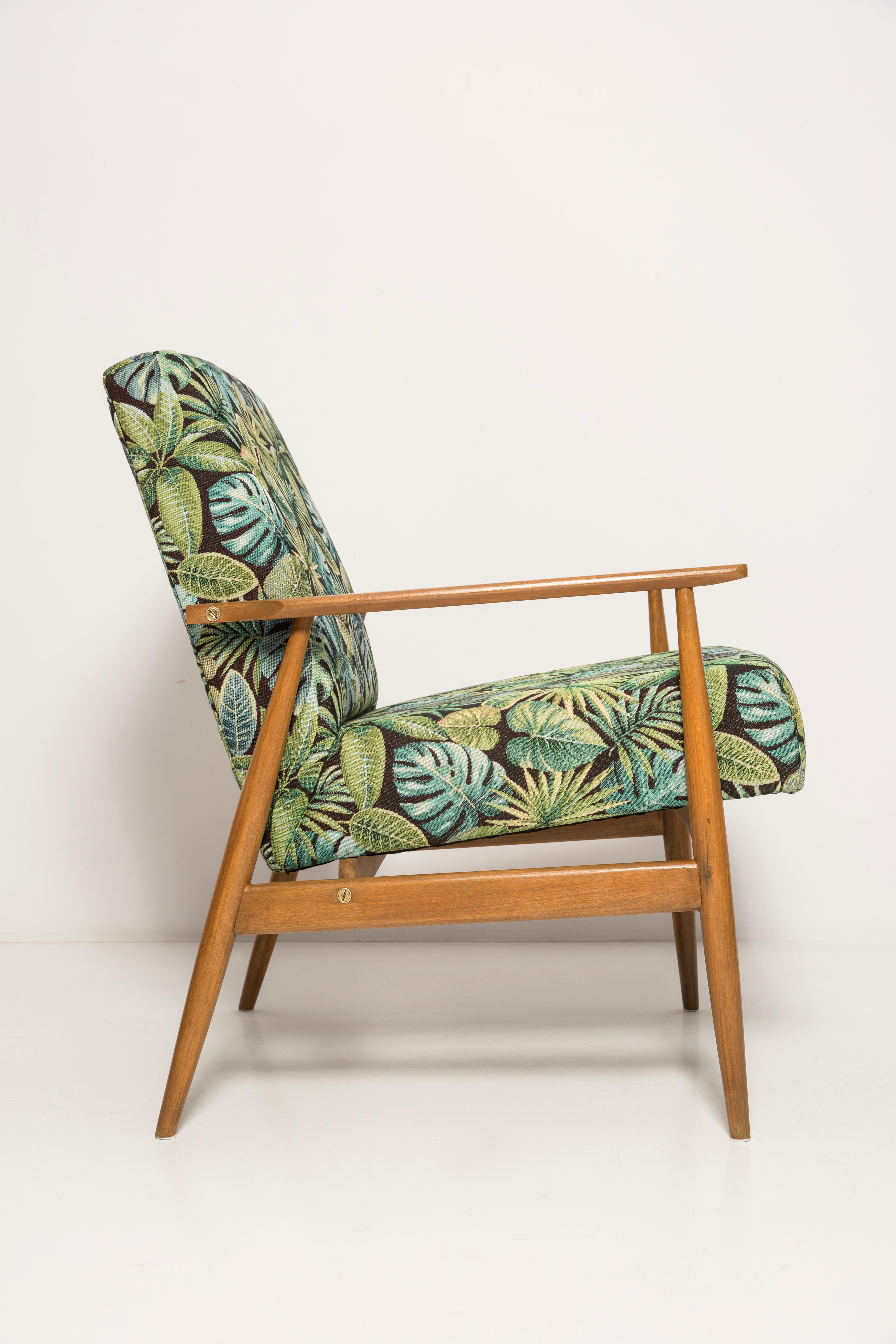 Mid-Century Green Leaves Jacquard Dante Armchair, H. Lis, 1960s For Sale 2